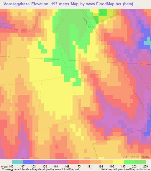 Vorosegyhaza,Hungary Elevation Map