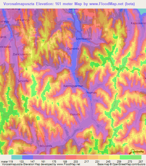 Vorosalmapuszta,Hungary Elevation Map