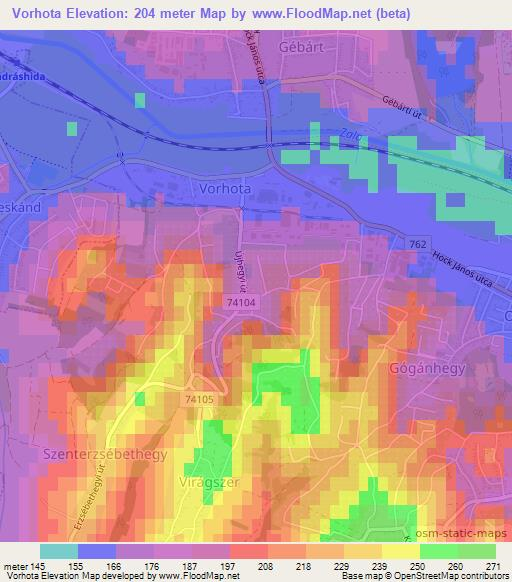 Vorhota,Hungary Elevation Map