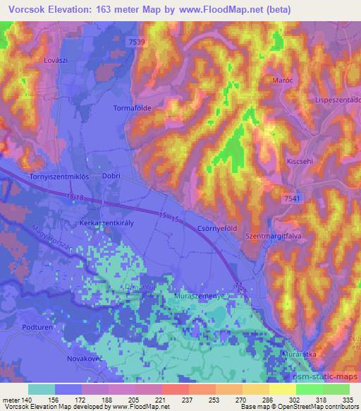 Vorcsok,Hungary Elevation Map