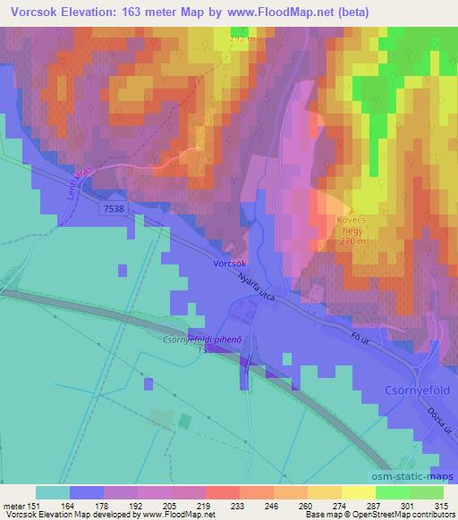 Vorcsok,Hungary Elevation Map