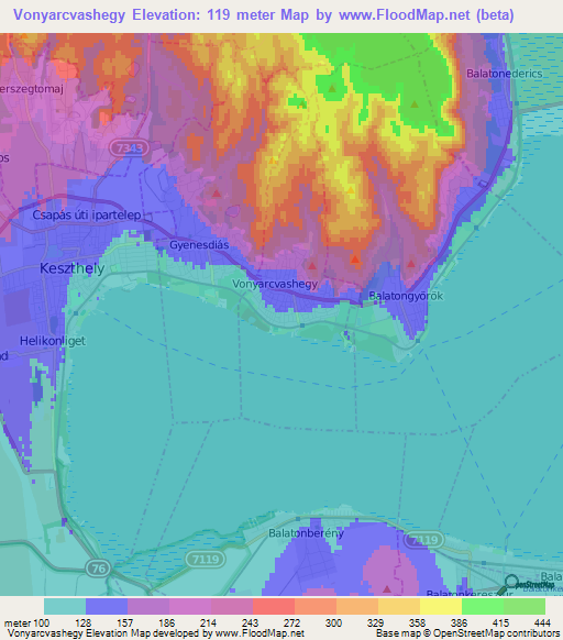 Vonyarcvashegy,Hungary Elevation Map