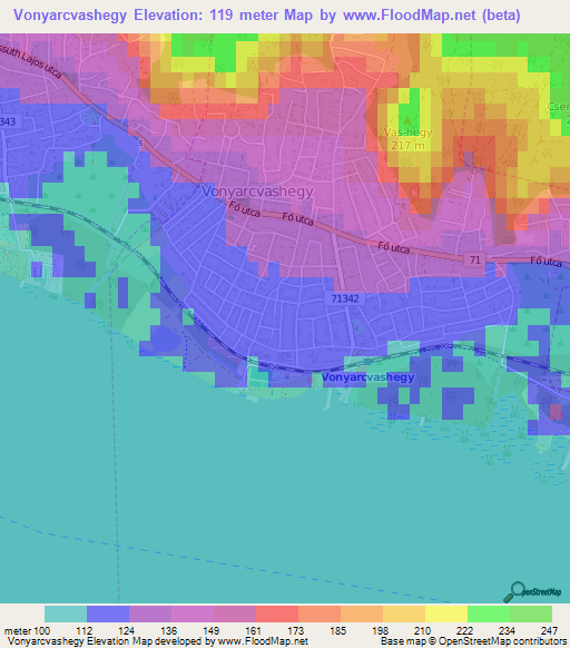 Vonyarcvashegy,Hungary Elevation Map