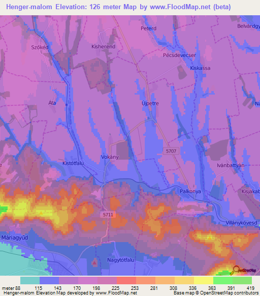 Henger-malom,Hungary Elevation Map