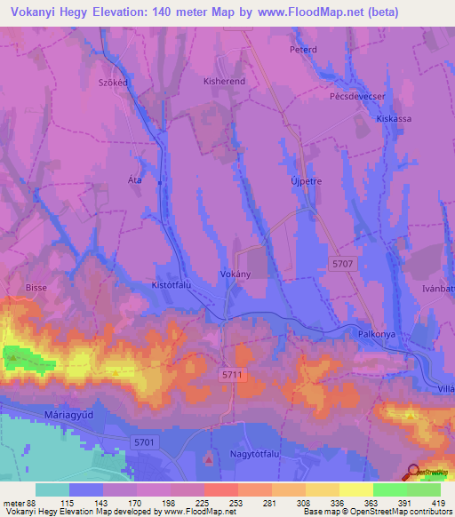 Vokanyi Hegy,Hungary Elevation Map