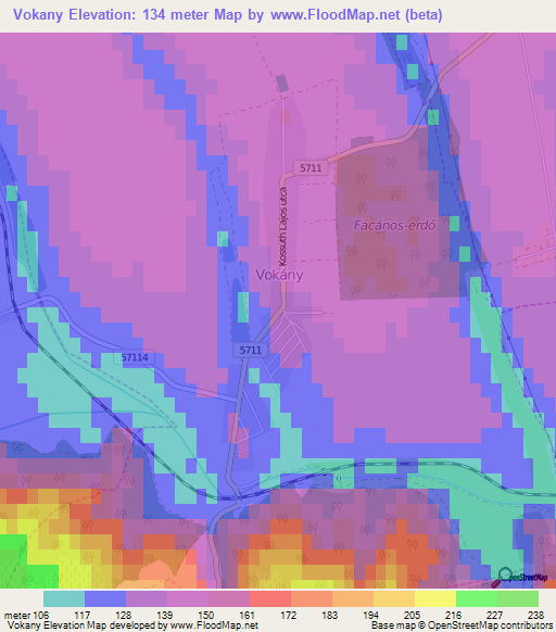 Vokany,Hungary Elevation Map
