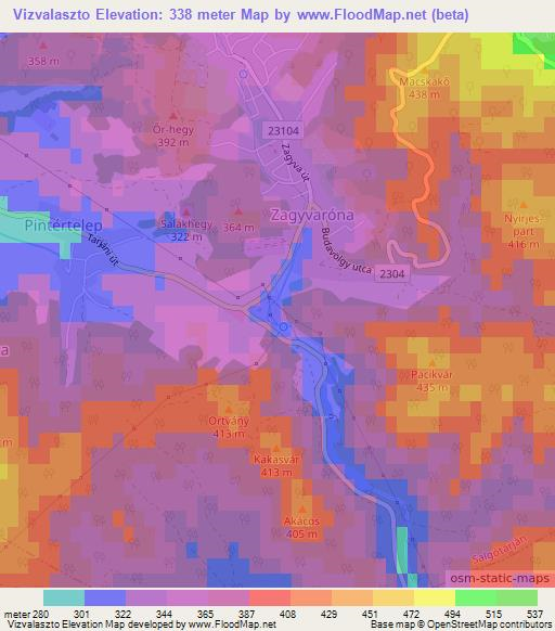 Vizvalaszto,Hungary Elevation Map