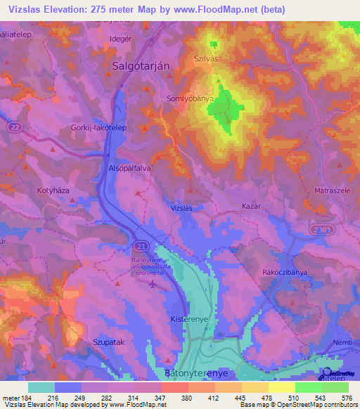 Vizslas,Hungary Elevation Map