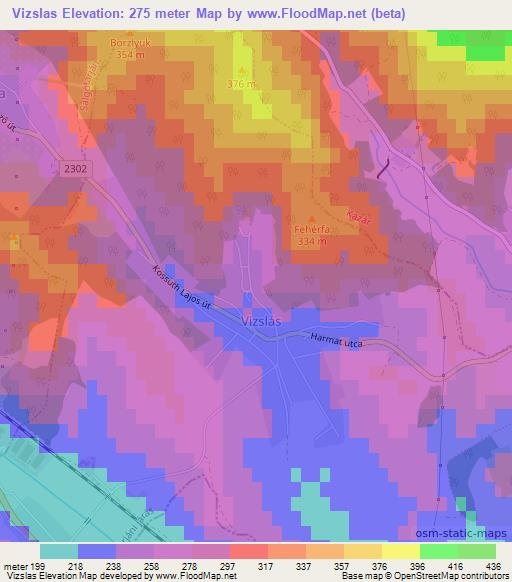 Vizslas,Hungary Elevation Map