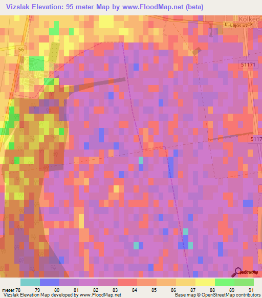 Vizslak,Hungary Elevation Map