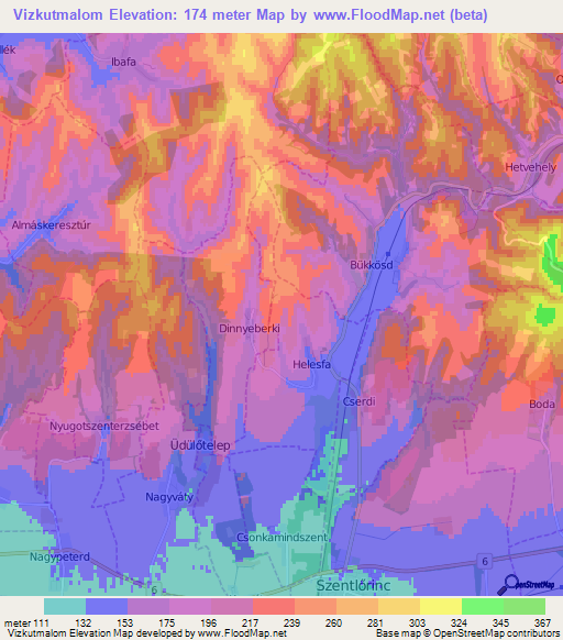 Vizkutmalom,Hungary Elevation Map