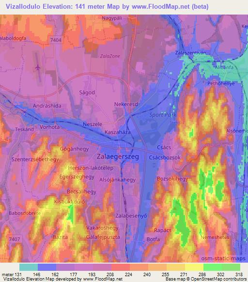 Vizallodulo,Hungary Elevation Map