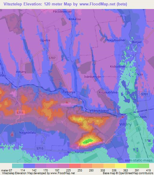 Viteztelep,Hungary Elevation Map