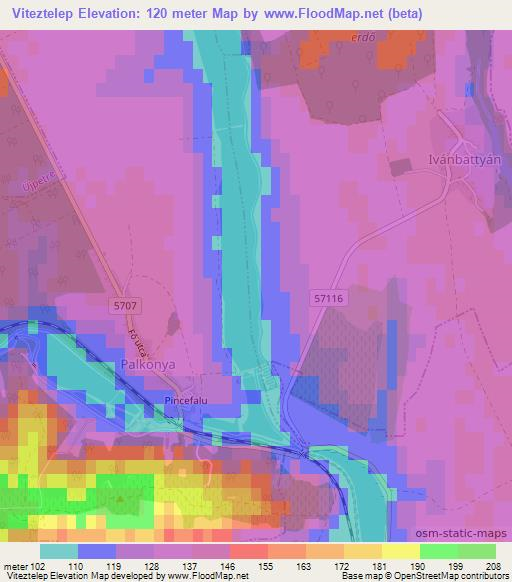 Viteztelep,Hungary Elevation Map