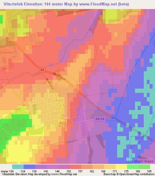 Viteztelek,Hungary Elevation Map