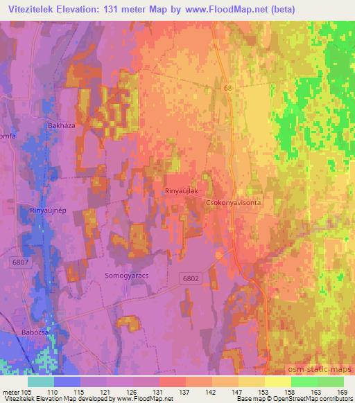 Vitezitelek,Hungary Elevation Map