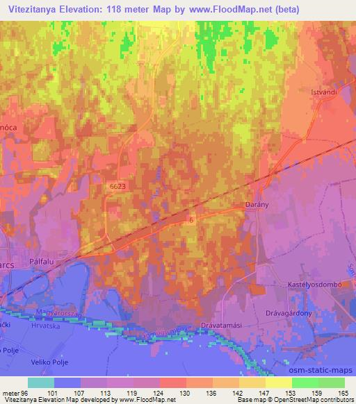 Vitezitanya,Hungary Elevation Map