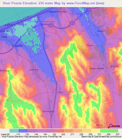 Viszi Puszta,Hungary Elevation Map