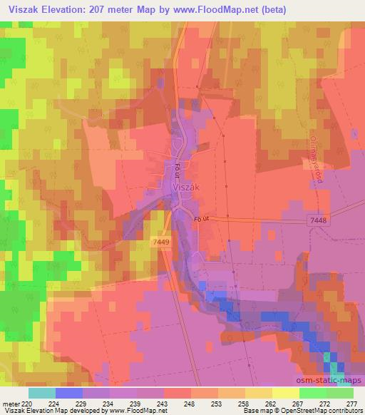 Viszak,Hungary Elevation Map