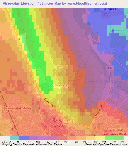 Viragvolgy,Hungary Elevation Map