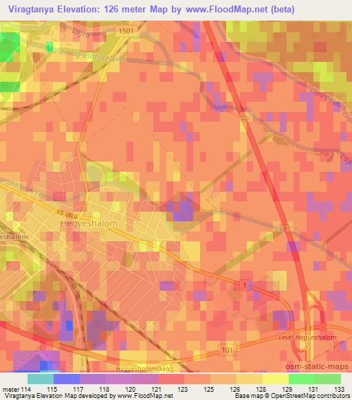 Viragtanya,Hungary Elevation Map
