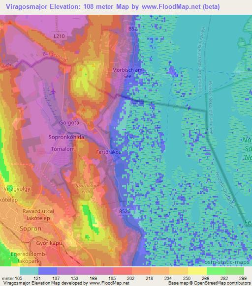 Viragosmajor,Hungary Elevation Map