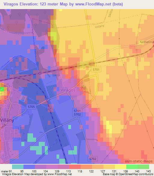 Viragos,Hungary Elevation Map