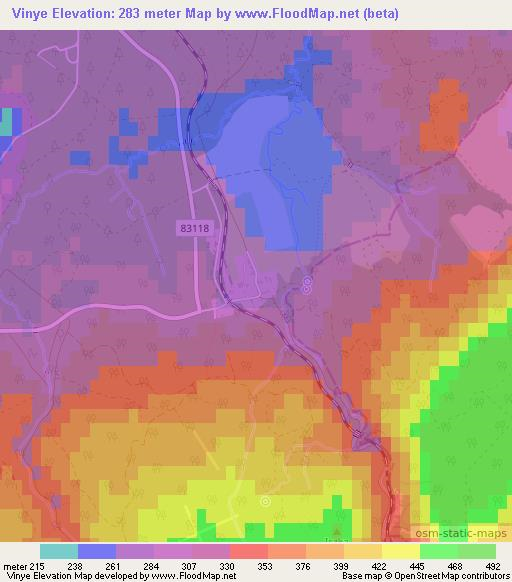 Vinye,Hungary Elevation Map
