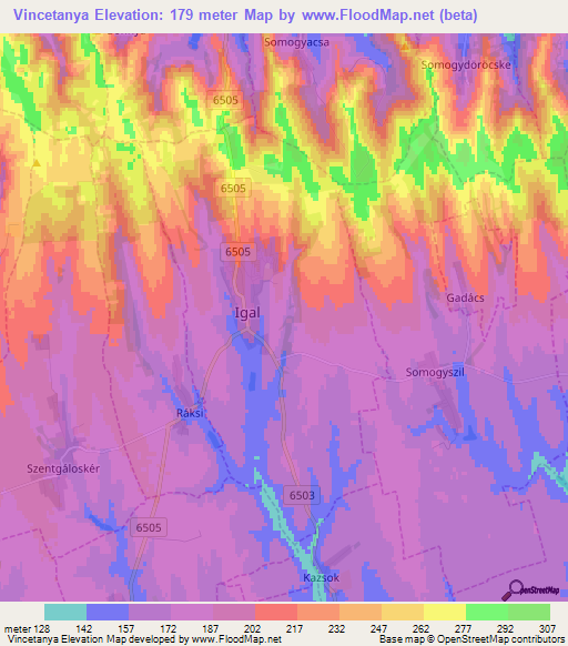 Vincetanya,Hungary Elevation Map