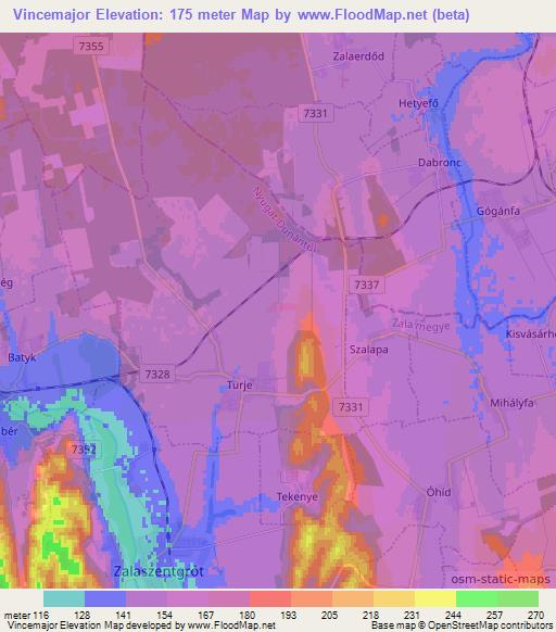 Vincemajor,Hungary Elevation Map