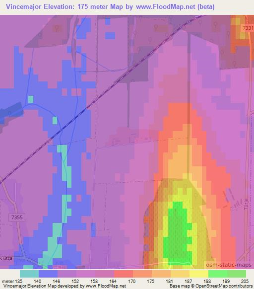 Vincemajor,Hungary Elevation Map