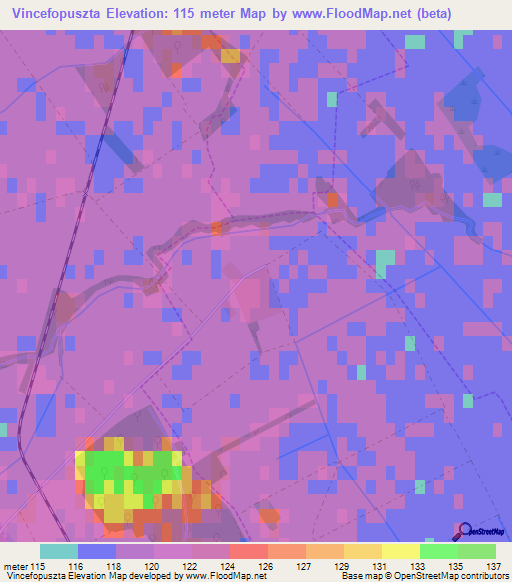 Vincefopuszta,Hungary Elevation Map