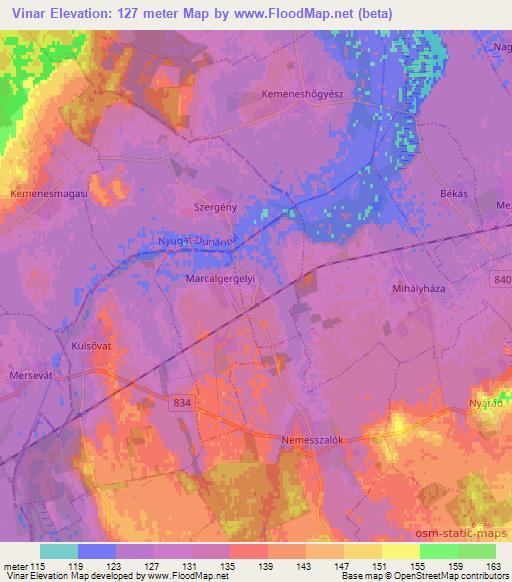 Vinar,Hungary Elevation Map