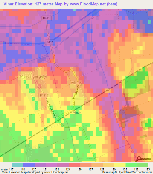 Vinar,Hungary Elevation Map