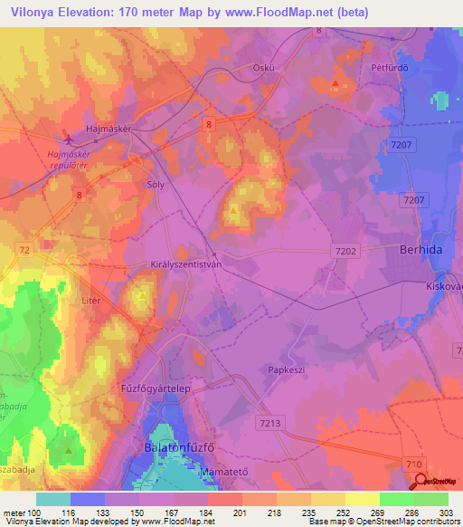 Vilonya,Hungary Elevation Map