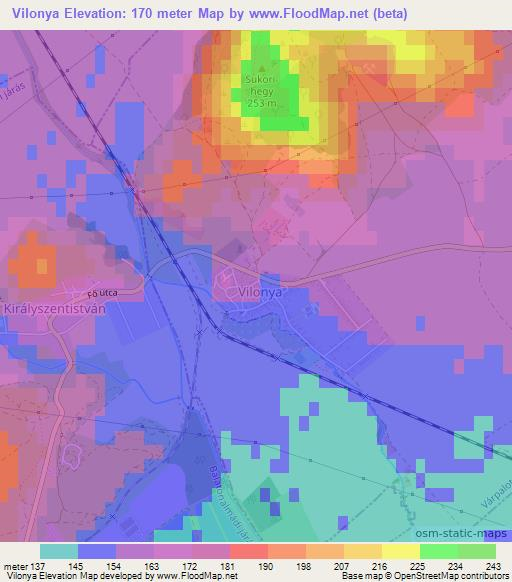 Vilonya,Hungary Elevation Map