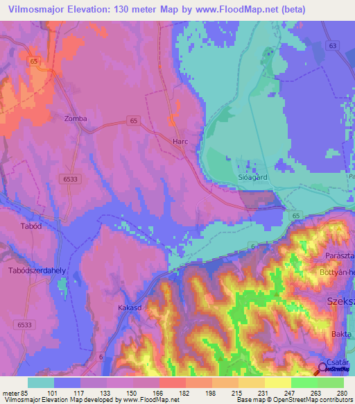 Vilmosmajor,Hungary Elevation Map