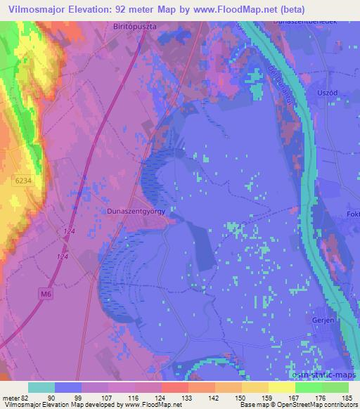 Vilmosmajor,Hungary Elevation Map