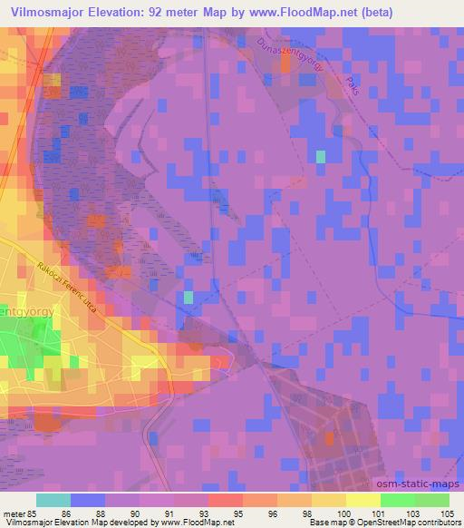 Vilmosmajor,Hungary Elevation Map