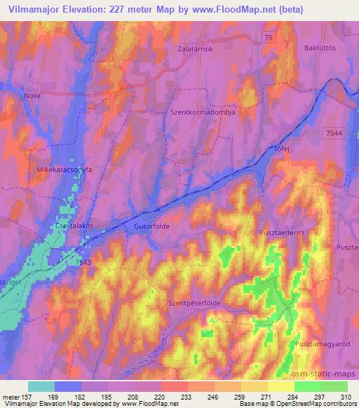 Vilmamajor,Hungary Elevation Map