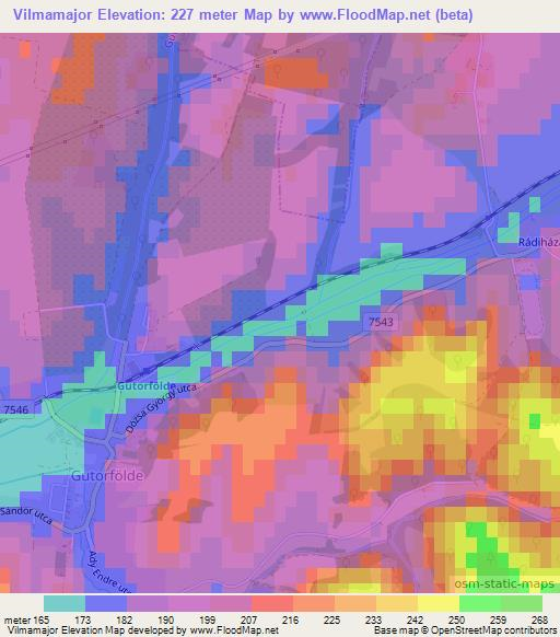 Vilmamajor,Hungary Elevation Map