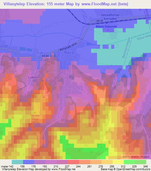 Villanytelep,Hungary Elevation Map