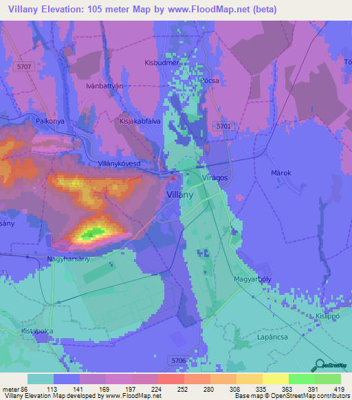 Villany,Hungary Elevation Map