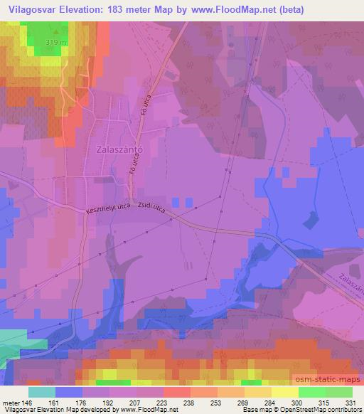 Vilagosvar,Hungary Elevation Map