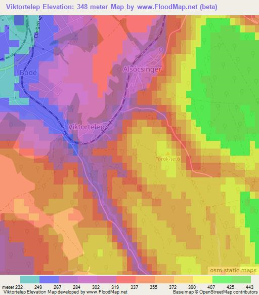 Viktortelep,Hungary Elevation Map