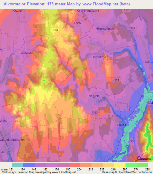 Viktormajor,Hungary Elevation Map
