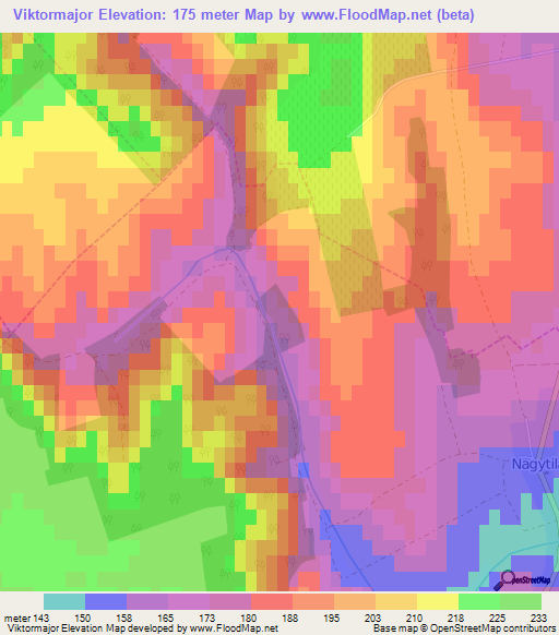 Viktormajor,Hungary Elevation Map
