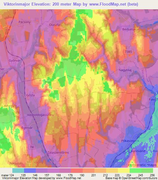 Viktorinmajor,Hungary Elevation Map
