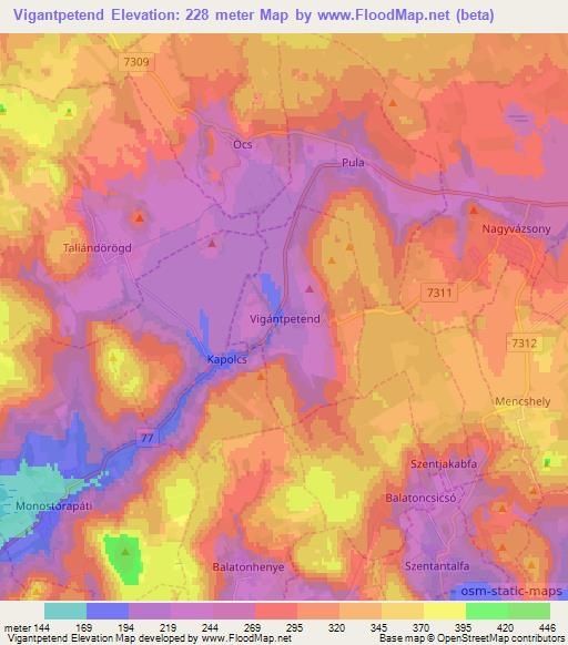 Vigantpetend,Hungary Elevation Map