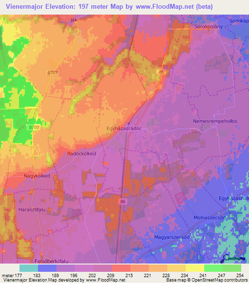 Vienermajor,Hungary Elevation Map